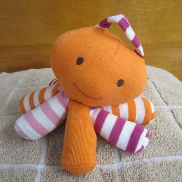 UNDER THE NILE Scraptopus Octopus Organic Cotton Baby Toy Safe Pink white orange - Picture 5 of 7